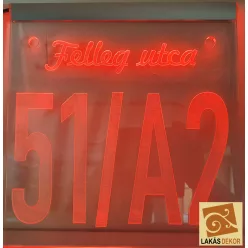 Utca név, házszám LED tábla (Telibe gravírozva)