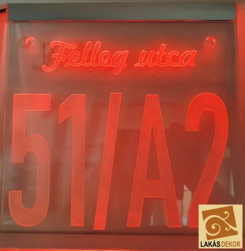 Utca név, házszám LED tábla (Telibe gravírozva)