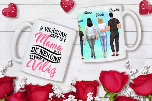 Egyedi Mama-Unokái bögre Fiú-Nagylány-Nagyfiú