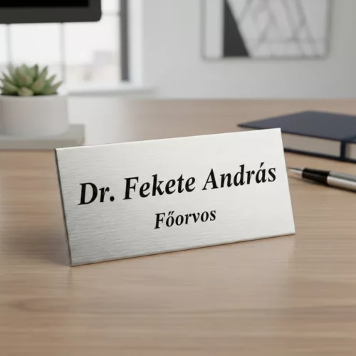 Rozsdamentes acél névtábla  60x25 mm– Szálcsiszolt fém ajtótábla és cégtábla