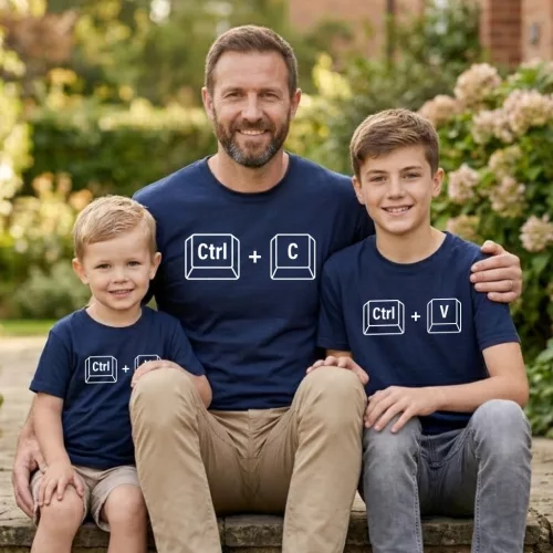 Családi Póló Szett – "Ctrl+C és Ctrl+V" Apa-Fiai Minta