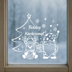   Karácsonyi ablakmatrica – Boldog Karácsonyt felirattal, manó és rénszarvas motívummal