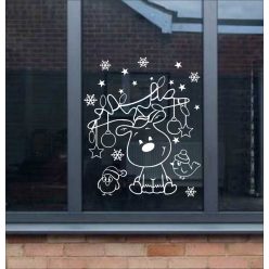   Szarvaska karácsonyi ablakmatrica – bájos rénszarvas téli dekoráció