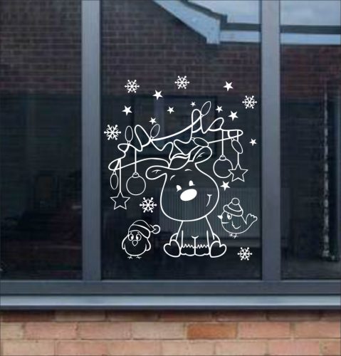 Szarvaska karácsonyi ablakmatrica – bájos rénszarvas téli dekoráció
