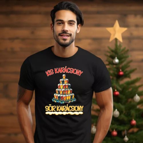 Kis karácsony, sör karácsony férfi póló – humoros ünnepi ajándék