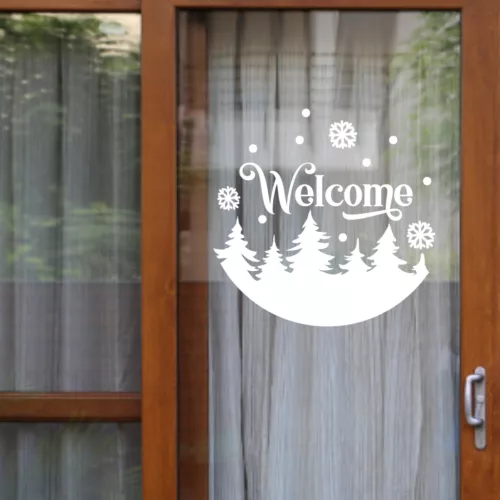 Welcome karácsonyi matrica – fenyőfás és hópelyhes ünnepi dekoráció