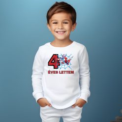   Pókos születésnapi hosszú ujjú gyerek póló – szuperhős rajongóknak