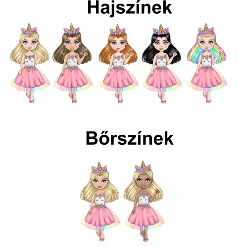 Egyedi Unicornisos Szülinapi Lányka Póló – Haj, Bőr és Szem Szín Személyre Szabva
