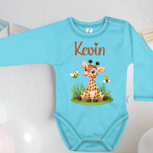 Aranyos zsiráfos baba body – névre szóló egyedi ajándék 