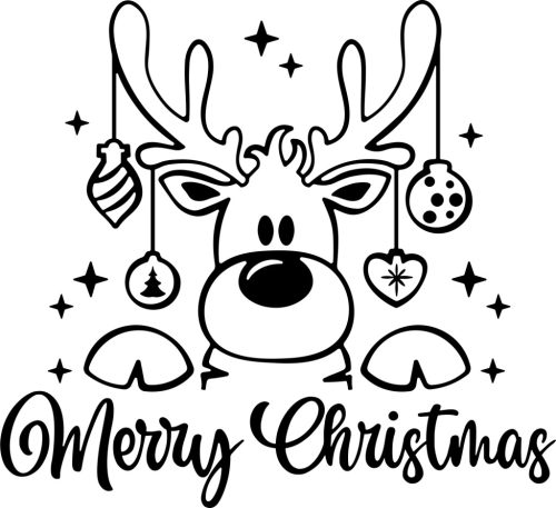 Varázslatos karácsonyi ablakmatrica rénszarvassal és díszekkel