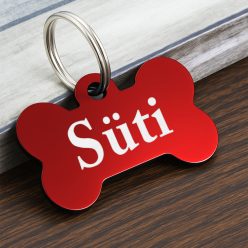   Csont alakú kutyabiléta gravírozással – egyoldalas, névvel vagy telefonszámmal