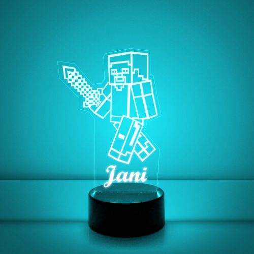 Minecraft gamer 3D LED lámpa névvel – Egyedi éjjeli fény ajándékba