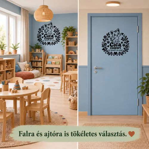 Óvodai csoportjel falmatrica – aranyos állatkás dekoráció falra és ajtóra