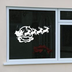   Karácsonyi ablakmatrica – Mikulás szánnal és rénszarvasokkal