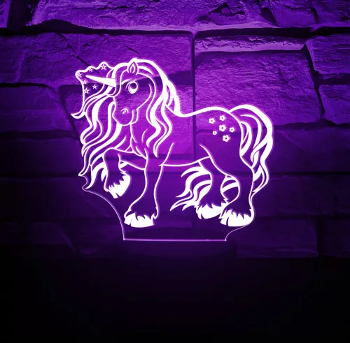 Unikornis 3D ledlámpa (telibe gravírozott)