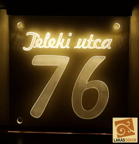 Utca név, házszám LED tábla (Telibe gravírozva)