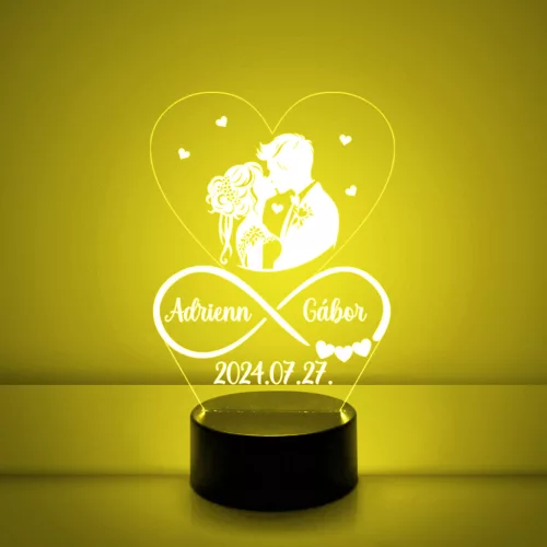  Esküvő, Eljegyzés, Házassági évforduló személyre szabott 7 színű 3D led lámpa