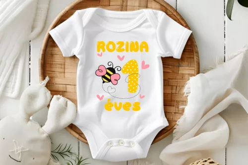 Méhecskés 1 éves szülinapi baba body