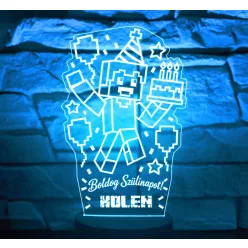  Boldog Szülinapot Minecraft 3D LED lámpa – névvel kérhető gamer ajándék