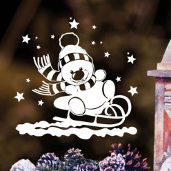   Szánkós hóember karácsonyi ablakmatrica – játékos téli dekoráció