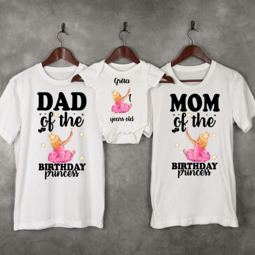 Személyre szabható családi póló szett baba bodyval – Birthday Princess