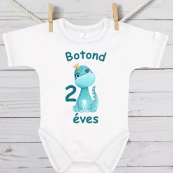   Névre és korra szabható dínós szülinapi baba body – Koronás kisdínó mintával