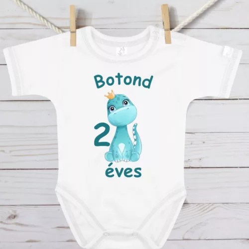 Névre és korra szabható dínós szülinapi baba body – Koronás kisdínó mintával
