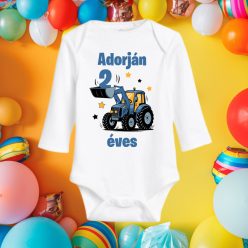   Traktoros szülinapi baba body – 100 % pamut, egyedi fotózási body