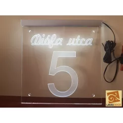   Utca név, házszám LED tábla  29x29 cm (Telibe gravírozva) 