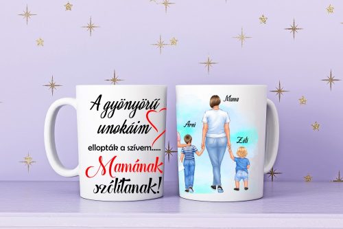 Egyedi Mama Unokái bögre Lány-Kisfiú-Babafiú