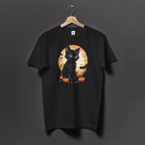 Halloween Fekete Cica Unisex Póló