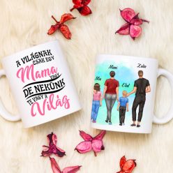 Egyedi Mama-Unokái bögre Nagyfiú-Lány-Kisfiú-Nagyfiú