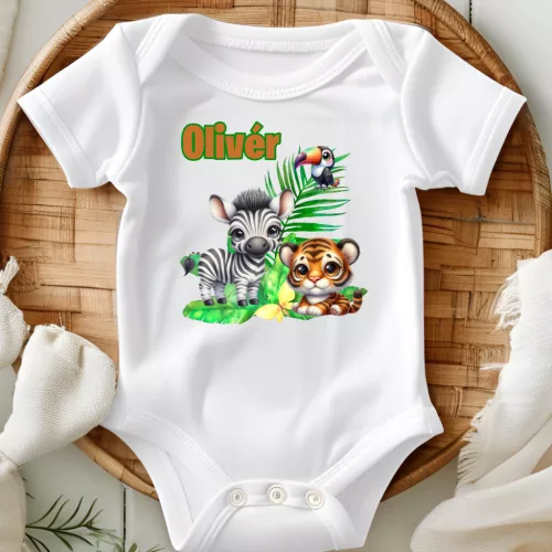 Cuki dzsungel állatokkal baba body– egyedi névre szóló ajándék