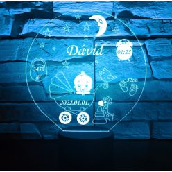   Személyre szabható Fiú Babás 7 színű 3D LED lámpa – Születési adatokkal