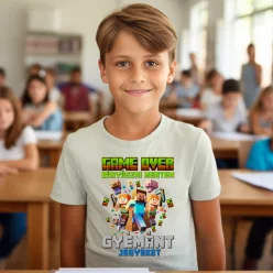 Minecraft stílusú iskolai motivációs póló fiúknak