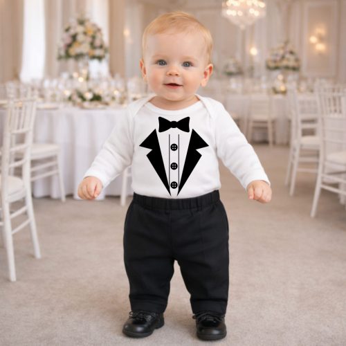 Alkalmi Öltöny és Nyakkendő Mintás Baba Body – "A Kis Úriember"