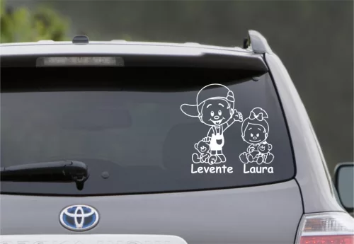 Macis Játszótársak – Egyedi Feliratos Testvér Autómatrica Fiúval és Lánnyal