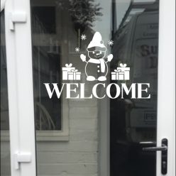   Welcome karácsonyi matrica – hóemberes ünnepi ajtó- és ablakdekoráció