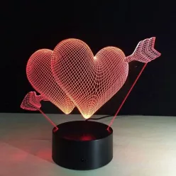 Szív nyíllal 3D lámpa, kérhető névvel
