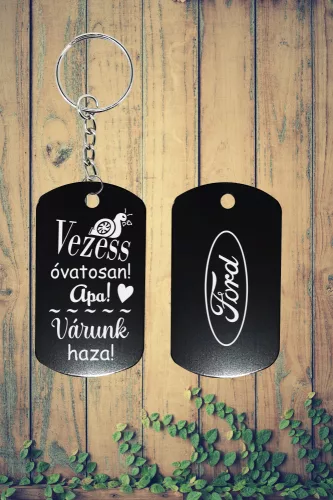 Vezess óvatosan apa, várunk haza! kulcstartó + választható autós logó