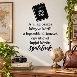   A Legszebb Történetek Utazás Közben Születnek – Útlevél Mintás Idézetes Falmatrica