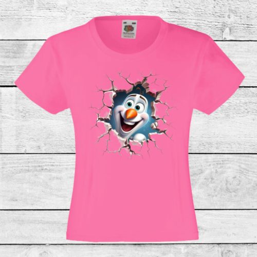 Karácsonyi lány póló 3D hóember mintával – ünnepi kedvenc kislányoknak