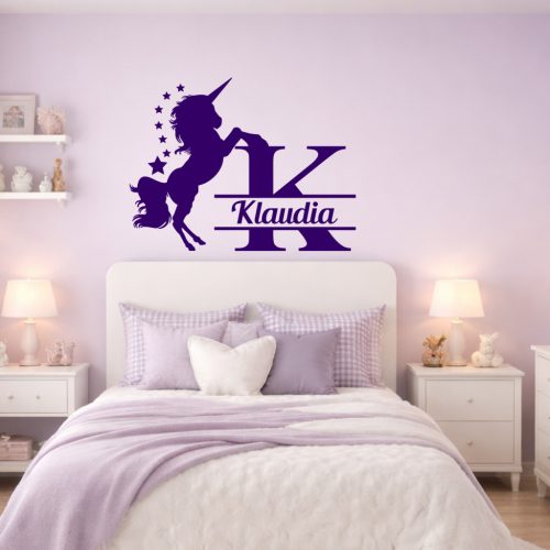 Csillagfényű Unikornis – Egyedi Névre Szóló Monogramos Falmatrica