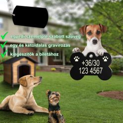   Csont alakú biléta, kutyabiléta, tappancsos, telefonszámmal dupla sorban