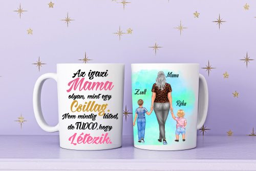 Egyedi Mama-Unokái bögre Kisfiú-Babalány