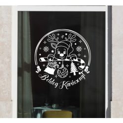   Karácsonyi ablakmatrica – Boldog Karácsonyt felirattal, rénszarvassal és ünnepi motívumokkal