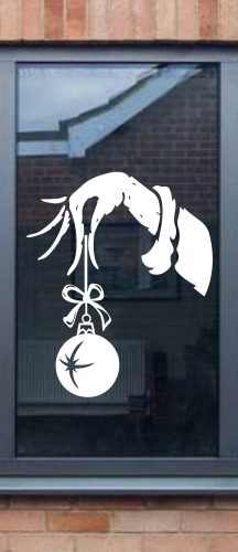 Karácsonyi ablakmatrica – Grincs kéz karácsonyi gömbbel