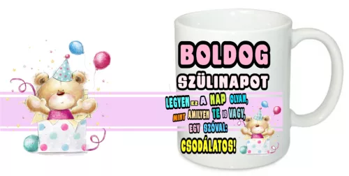 Boldog szülinapot macis bögre – kedves ajándék lányos születésnapra